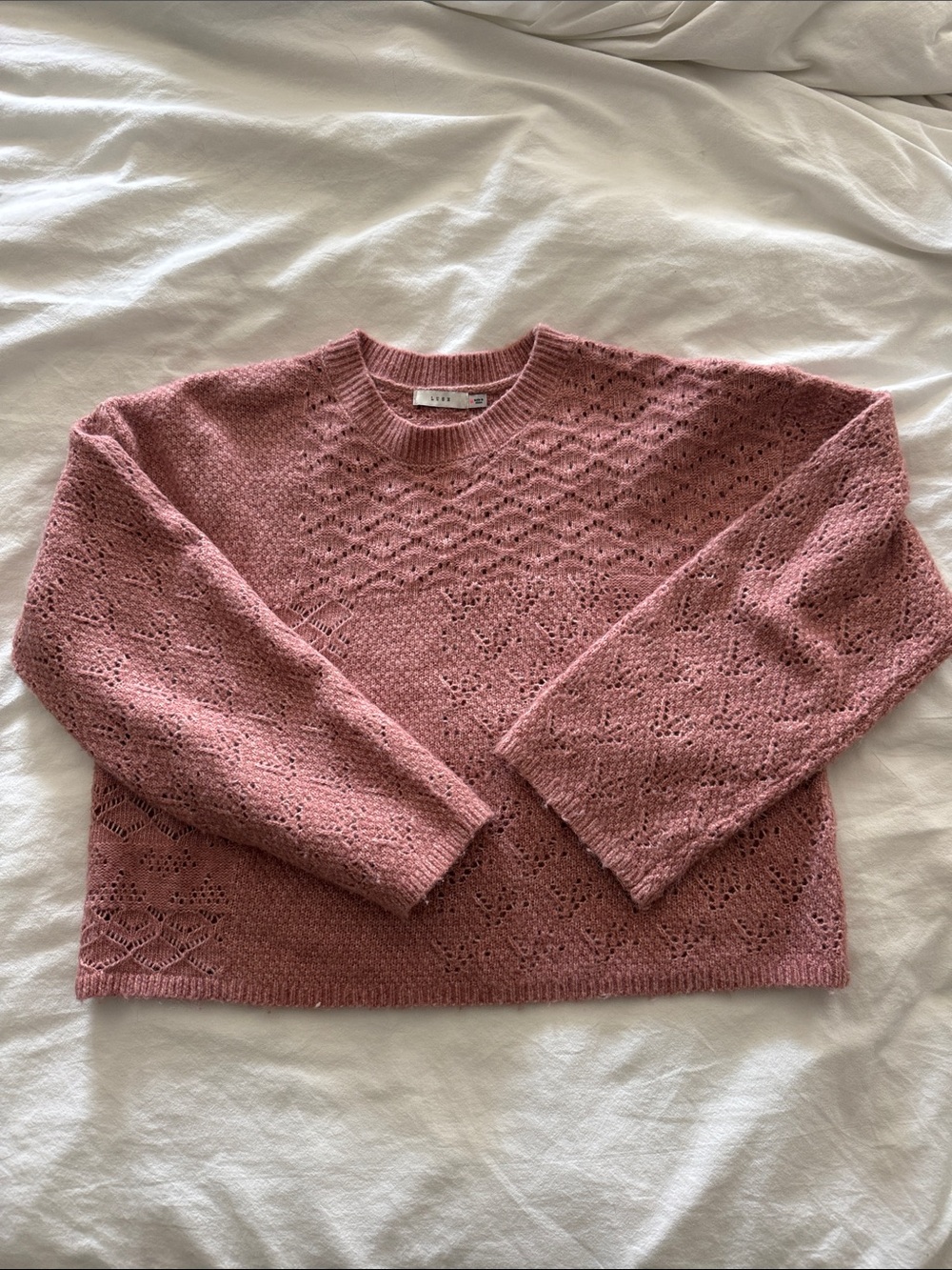 Lush Women’s Pink Knit Pointelle Crewneck Sweater